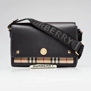 Burberry Black Grainy Leather Medium Note Crossbody Bag